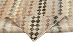 Checkered Runner Bej Geometrik Pamuk Yün El Dokuma Halısı 143x344 Agacan
