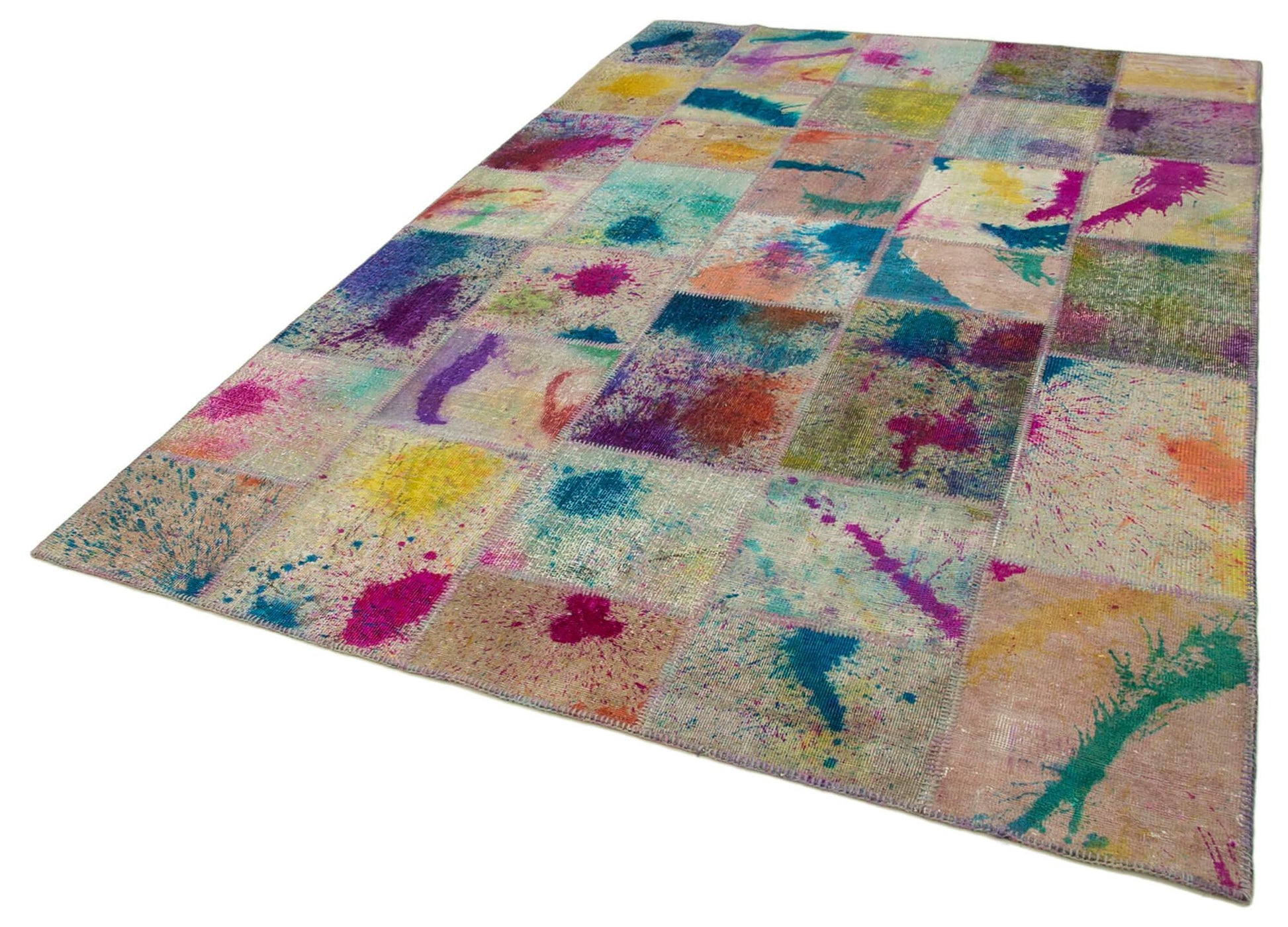 Kırk Yama Gri Patchwork Pamuk Yün El Dokuma Halısı 200x298 Agacan