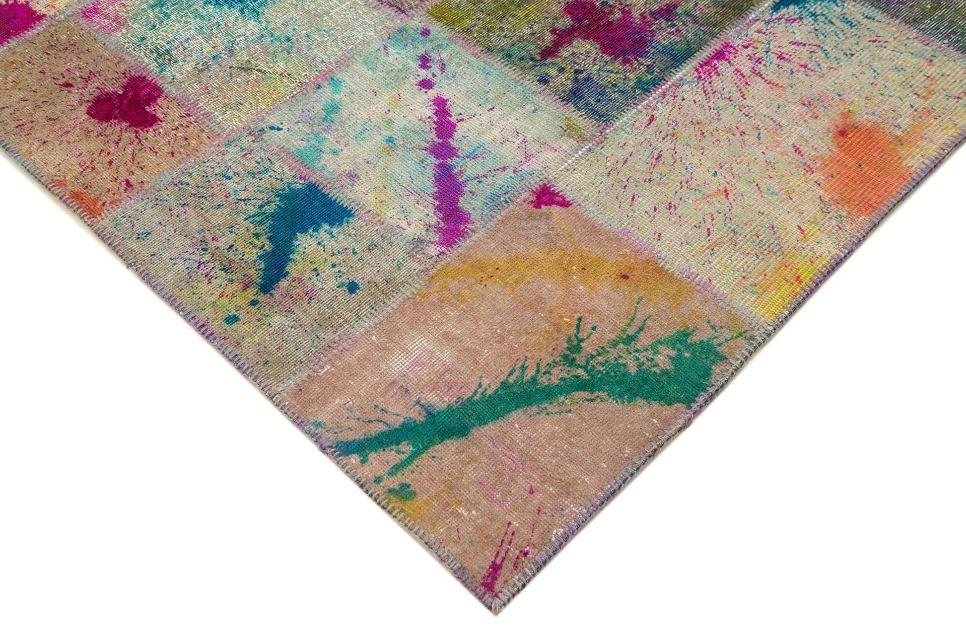 Kırk Yama Gri Patchwork Pamuk Yün El Dokuma Halısı 200x298 Agacan