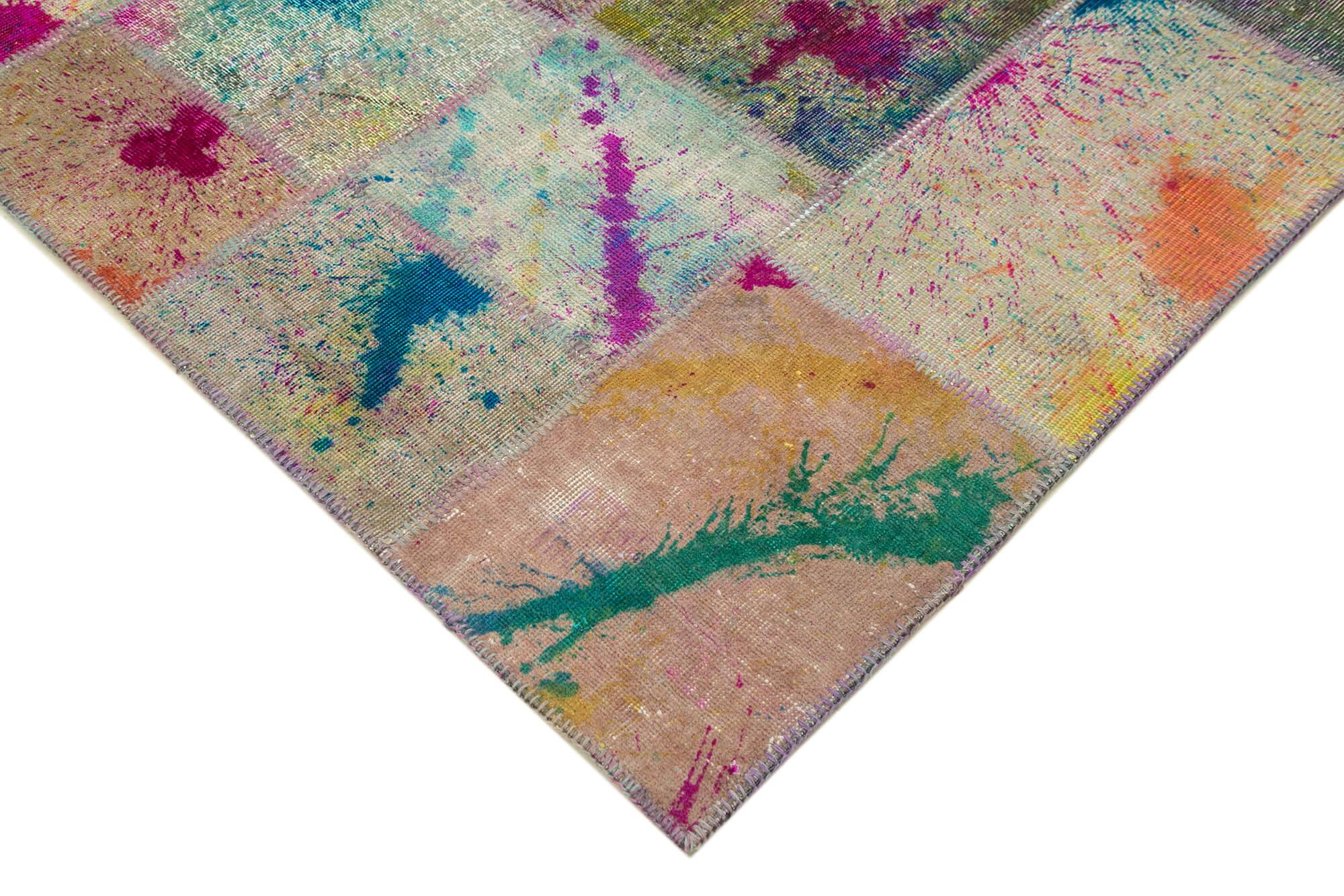 Kırk Yama Gri Patchwork Pamuk Yün El Dokuma Halısı 200x298 Agacan