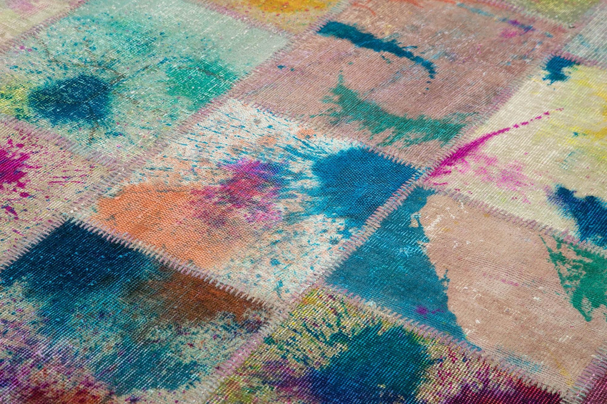 Kırk Yama Gri Patchwork Pamuk Yün El Dokuma Halısı 200x298 Agacan