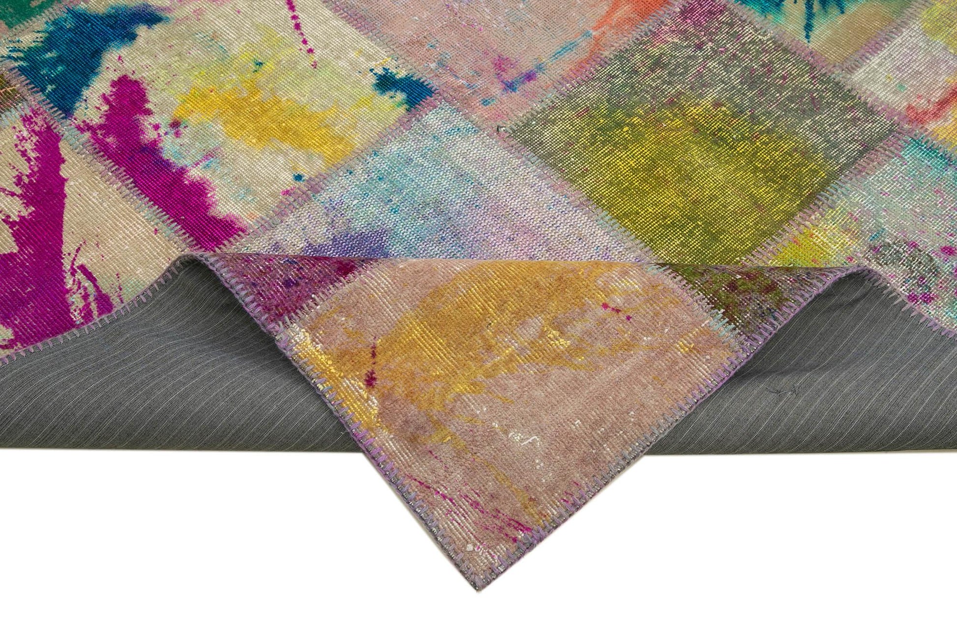 Kırk Yama Gri Patchwork Pamuk Yün El Dokuma Halısı 200x298 Agacan
