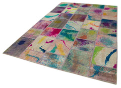 Kırk Yama Gri Patchwork Pamuk Yün El Dokuma Halısı 200x304 Agacan