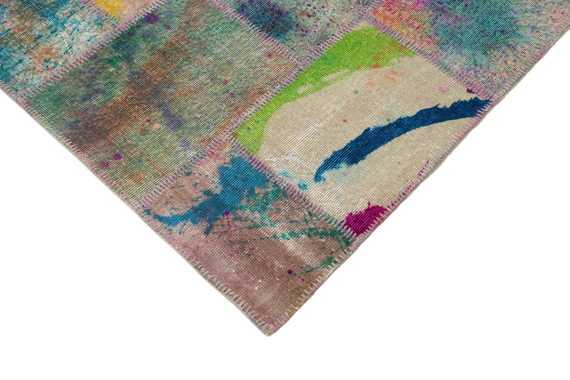 Kırk Yama Gri Patchwork Pamuk Yün El Dokuma Halısı 200x304 Agacan