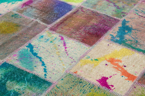 Kırk Yama Gri Patchwork Pamuk Yün El Dokuma Halısı 200x304 Agacan