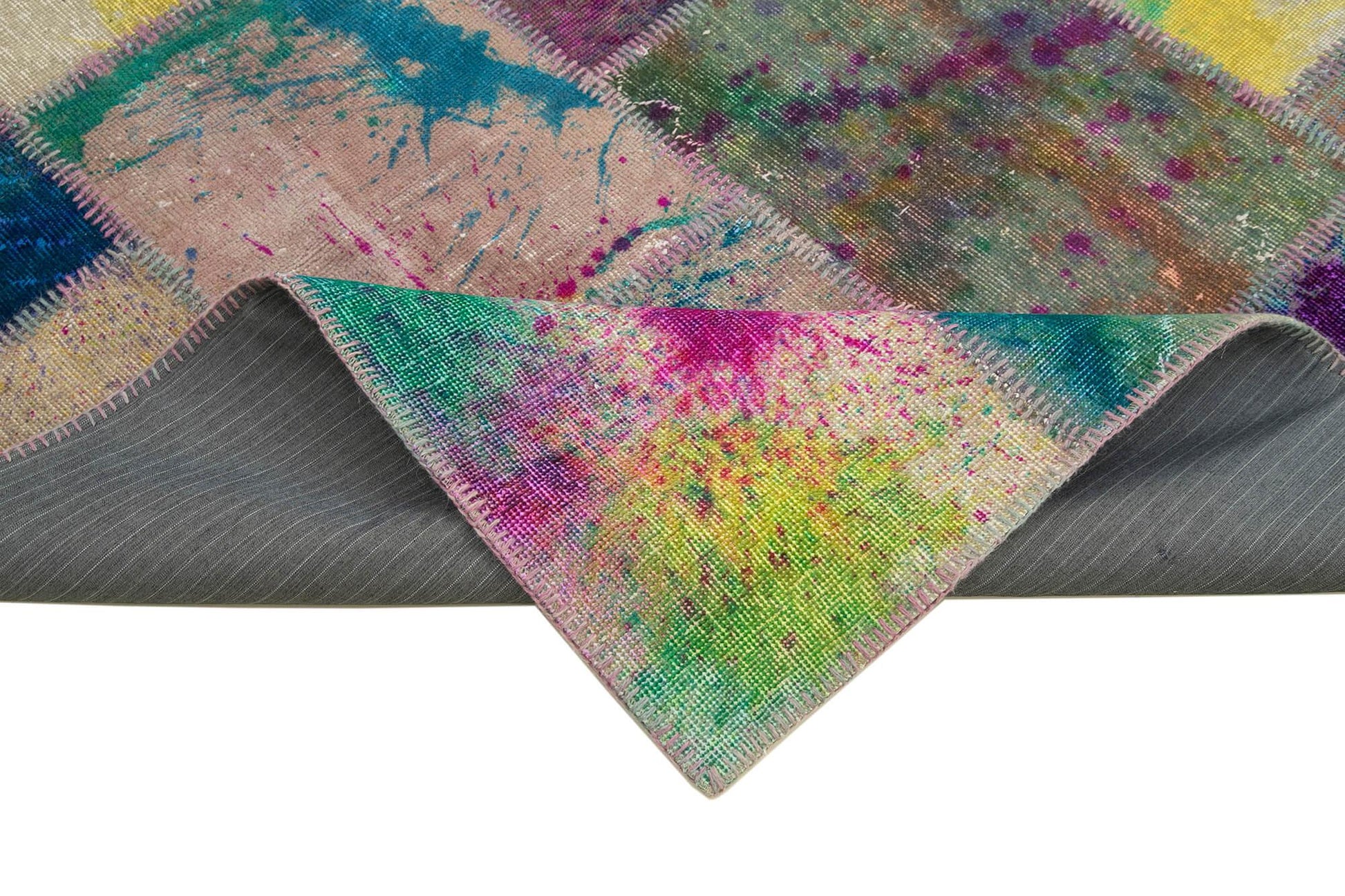 Kırk Yama Gri Patchwork Pamuk Yün El Dokuma Halısı 200x304 Agacan