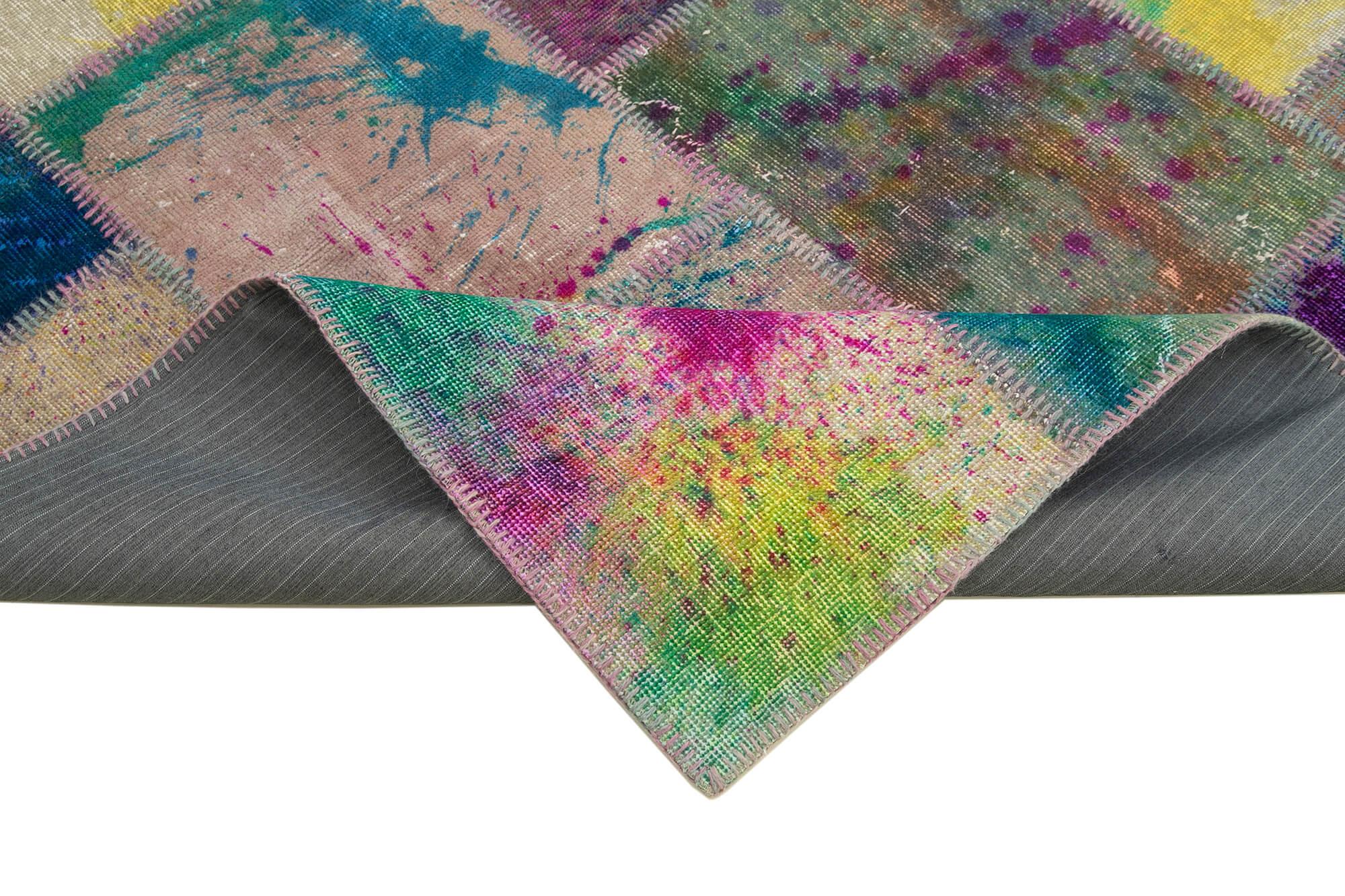 Kırk Yama Gri Patchwork Pamuk Yün El Dokuma Halısı 200x304 Agacan
