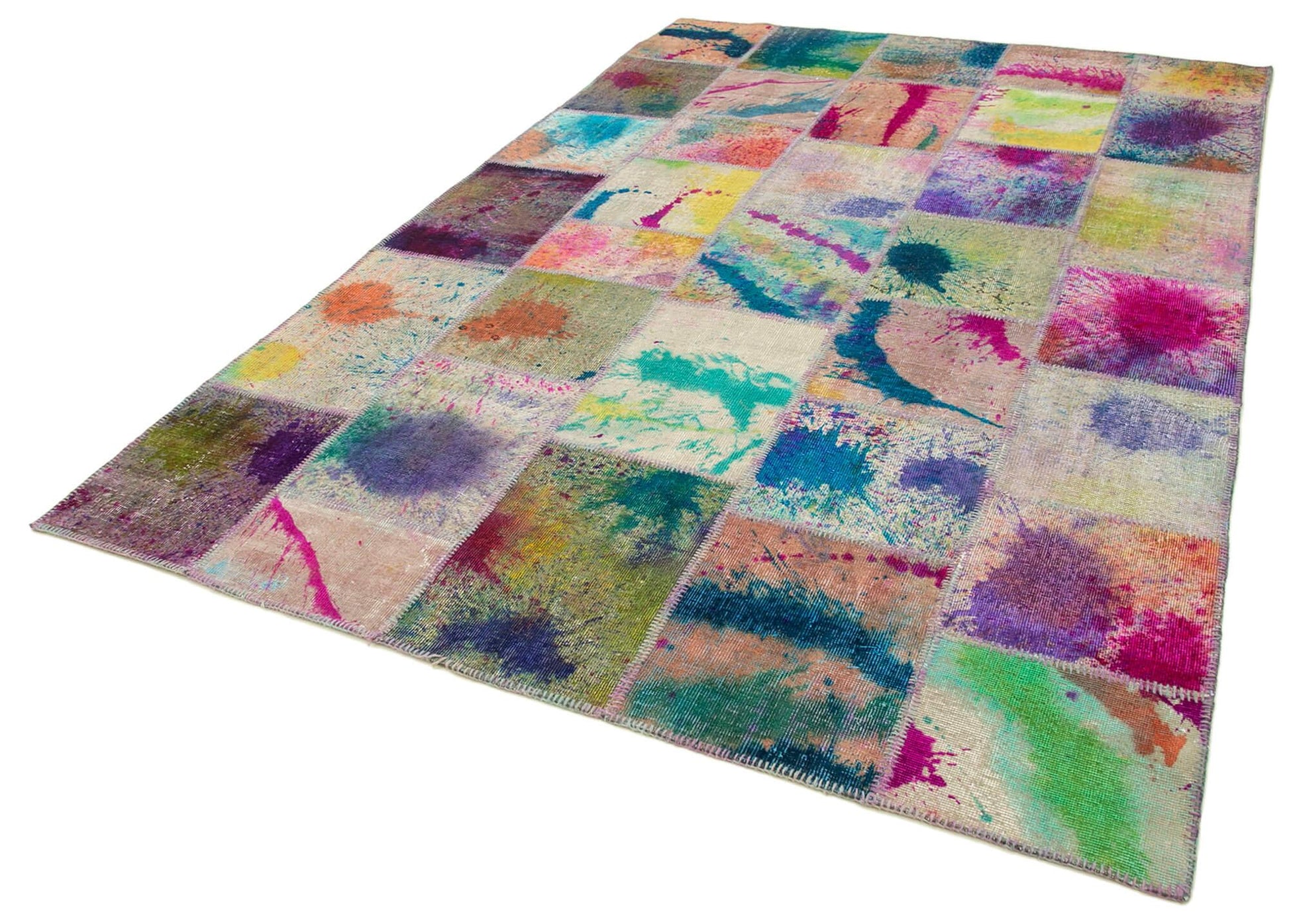 Kırk Yama Gri Patchwork Pamuk Yün El Dokuma Halısı 198x302 Agacan