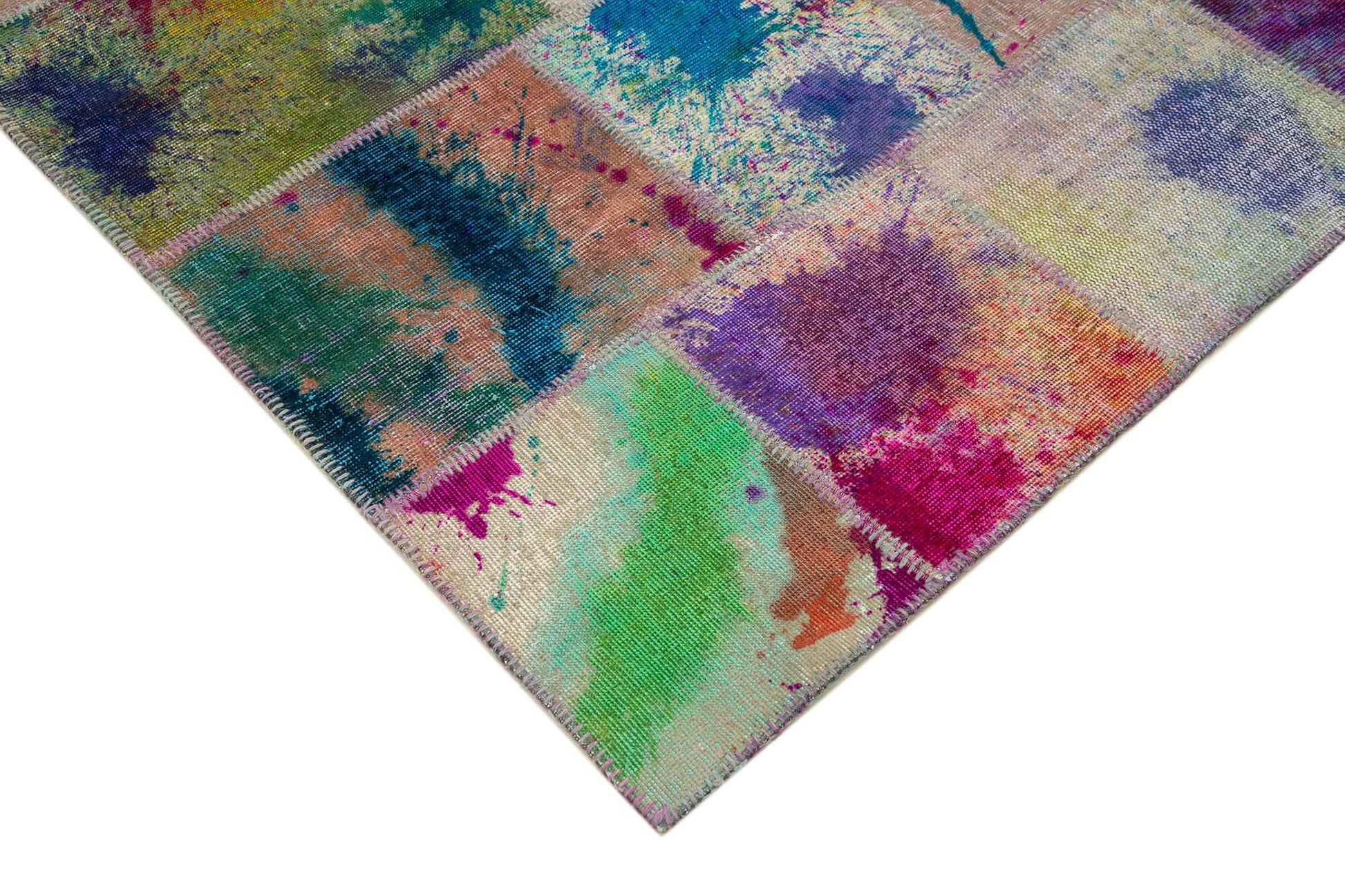 Kırk Yama Gri Patchwork Pamuk Yün El Dokuma Halısı 198x302 Agacan