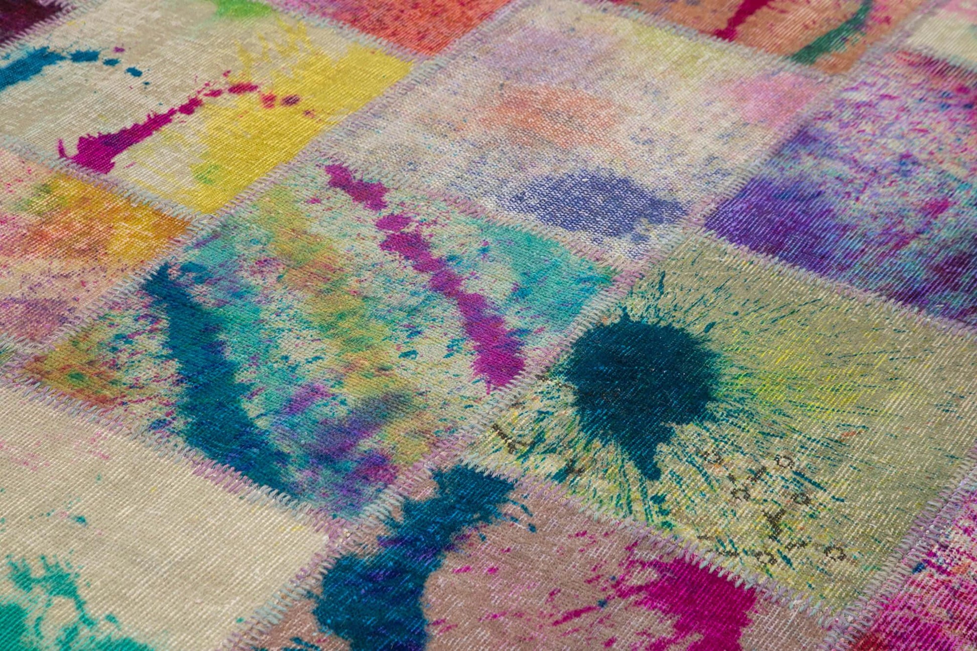Kırk Yama Gri Patchwork Pamuk Yün El Dokuma Halısı 198x302 Agacan