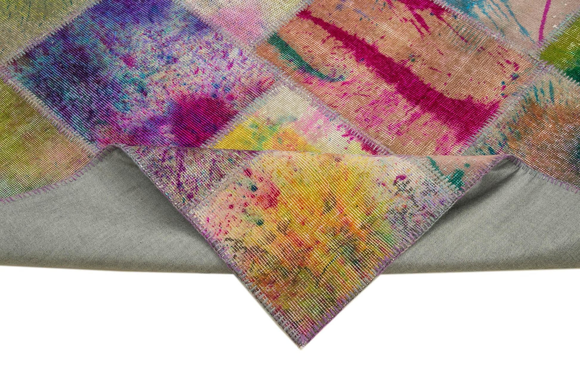 Kırk Yama Gri Patchwork Pamuk Yün El Dokuma Halısı 198x302 Agacan