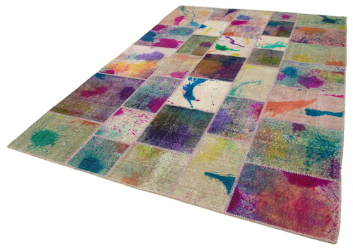 Kırk Yama Gri Patchwork Pamuk Yün El Dokuma Halısı 206x306 Agacan