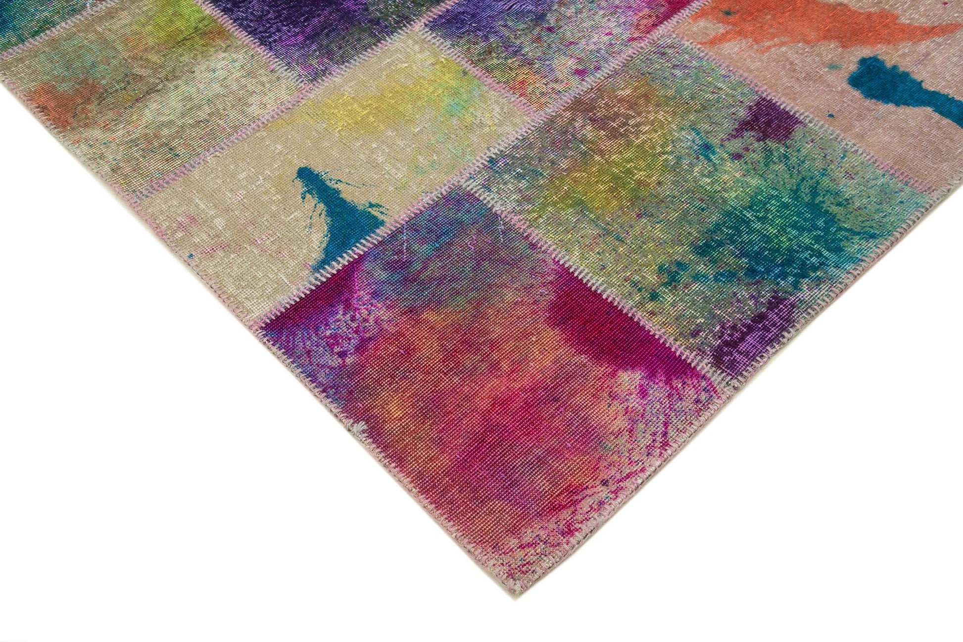 Kırk Yama Gri Patchwork Pamuk Yün El Dokuma Halısı 206x306 Agacan
