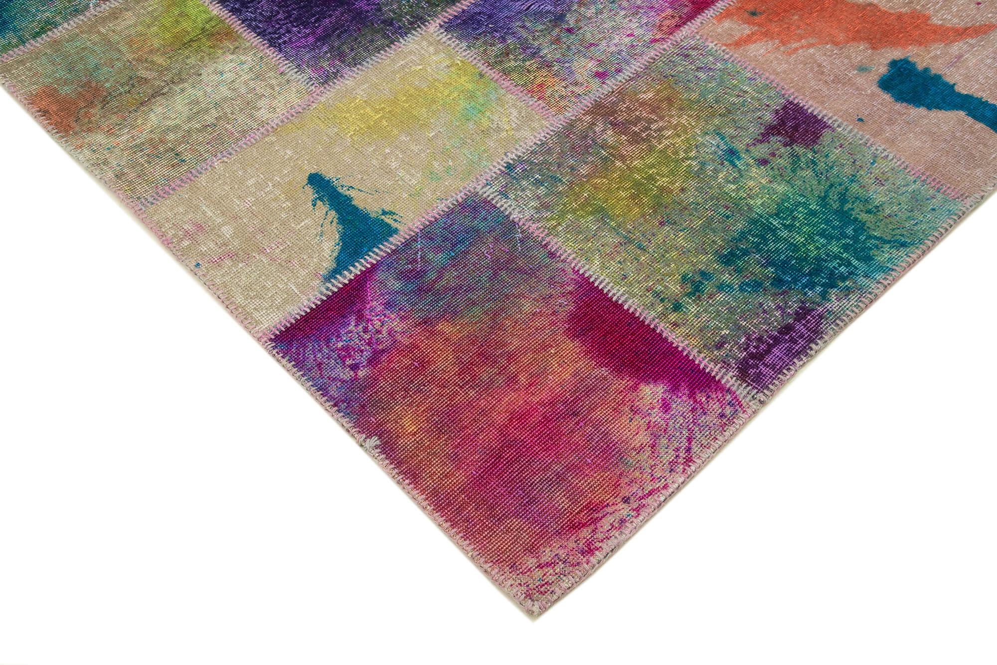 Kırk Yama Gri Patchwork Pamuk Yün El Dokuma Halısı 206x306 Agacan