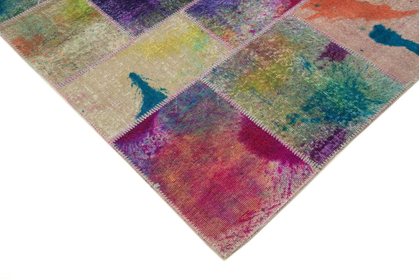 Kırk Yama Gri Patchwork Pamuk Yün El Dokuma Halısı 206x306 Agacan
