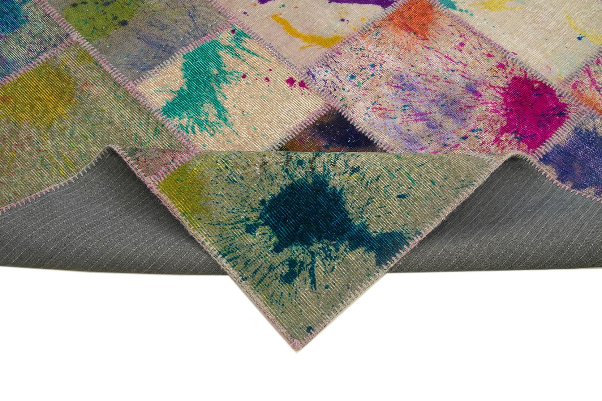 Kırk Yama Gri Patchwork Pamuk Yün El Dokuma Halısı 206x306 Agacan