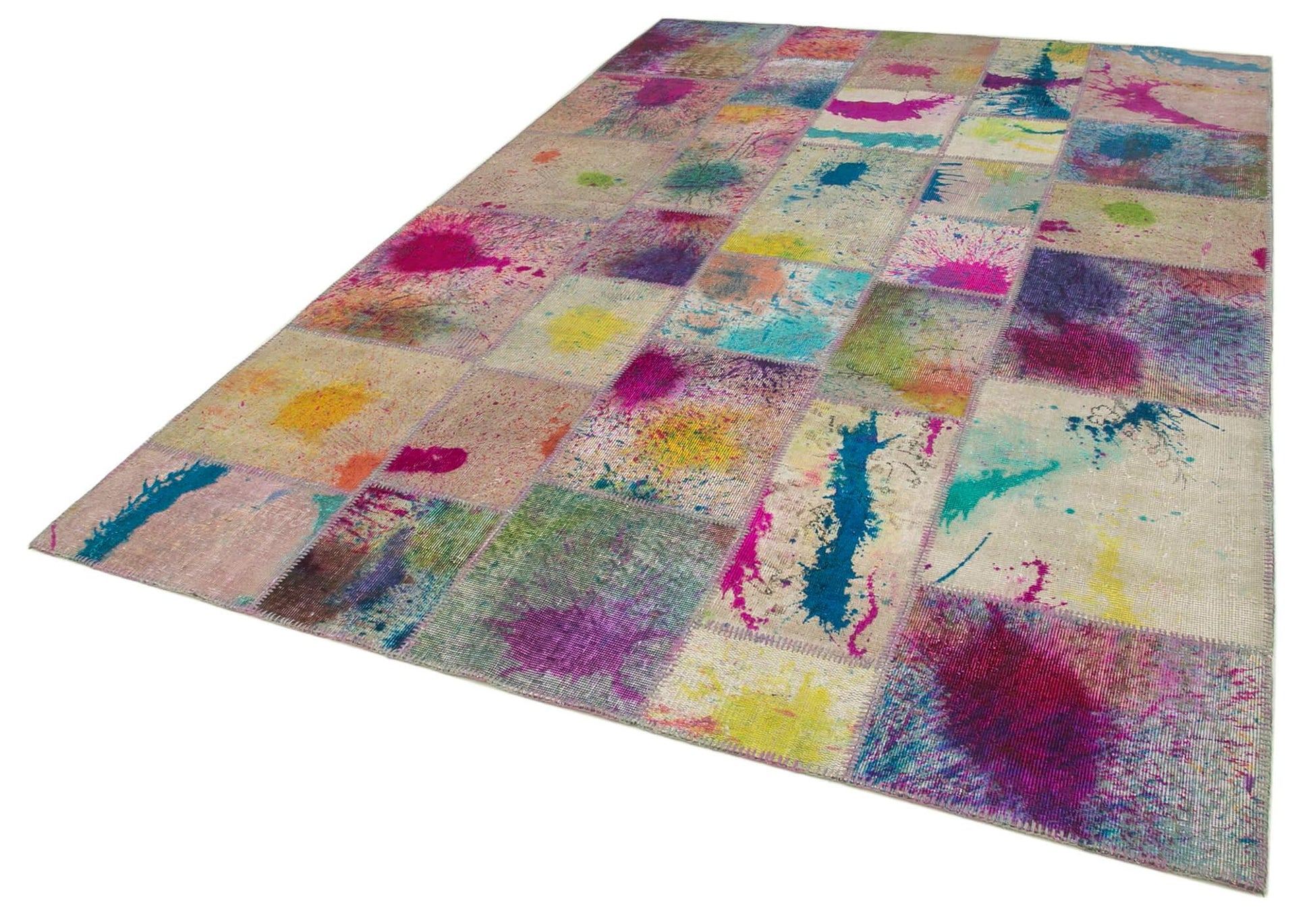 Kırk Yama Gri Patchwork Pamuk Yün El Dokuma Halısı 207x302 Agacan