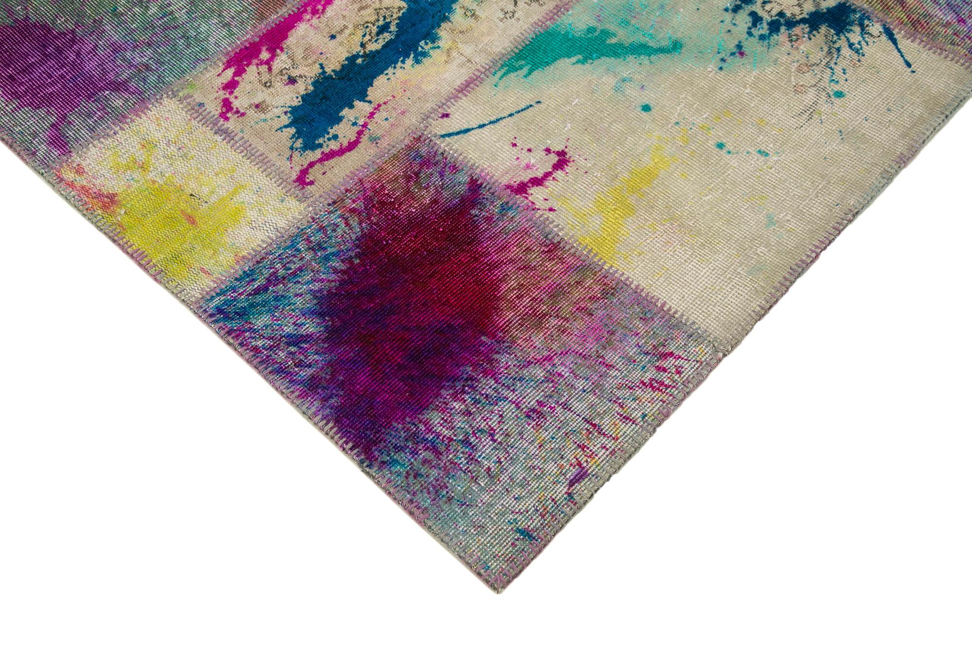 Kırk Yama Gri Patchwork Pamuk Yün El Dokuma Halısı 207x302 Agacan
