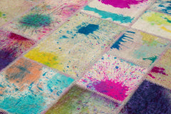 Kırk Yama Gri Patchwork Pamuk Yün El Dokuma Halısı 207x302 Agacan