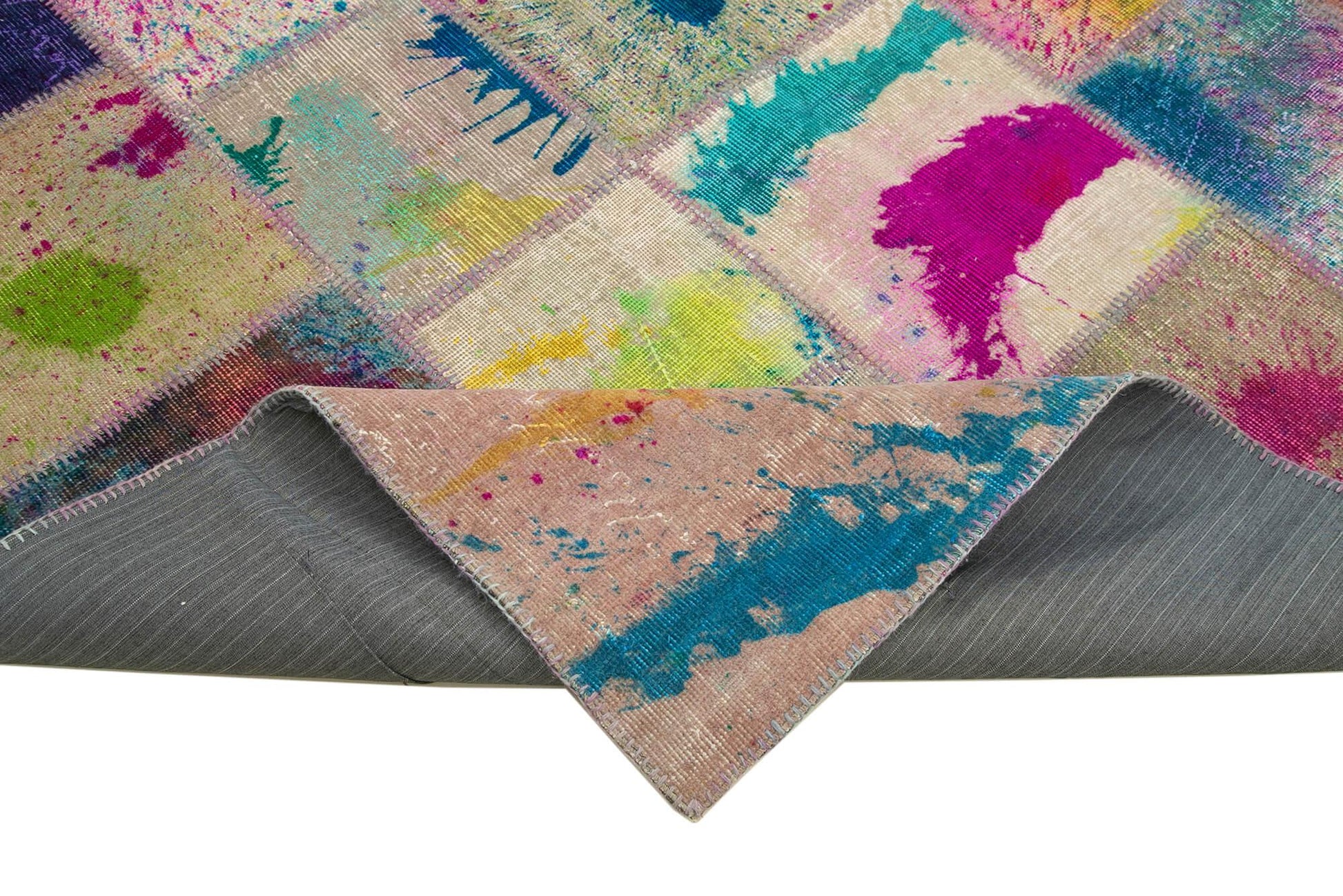 Kırk Yama Gri Patchwork Pamuk Yün El Dokuma Halısı 207x302 Agacan