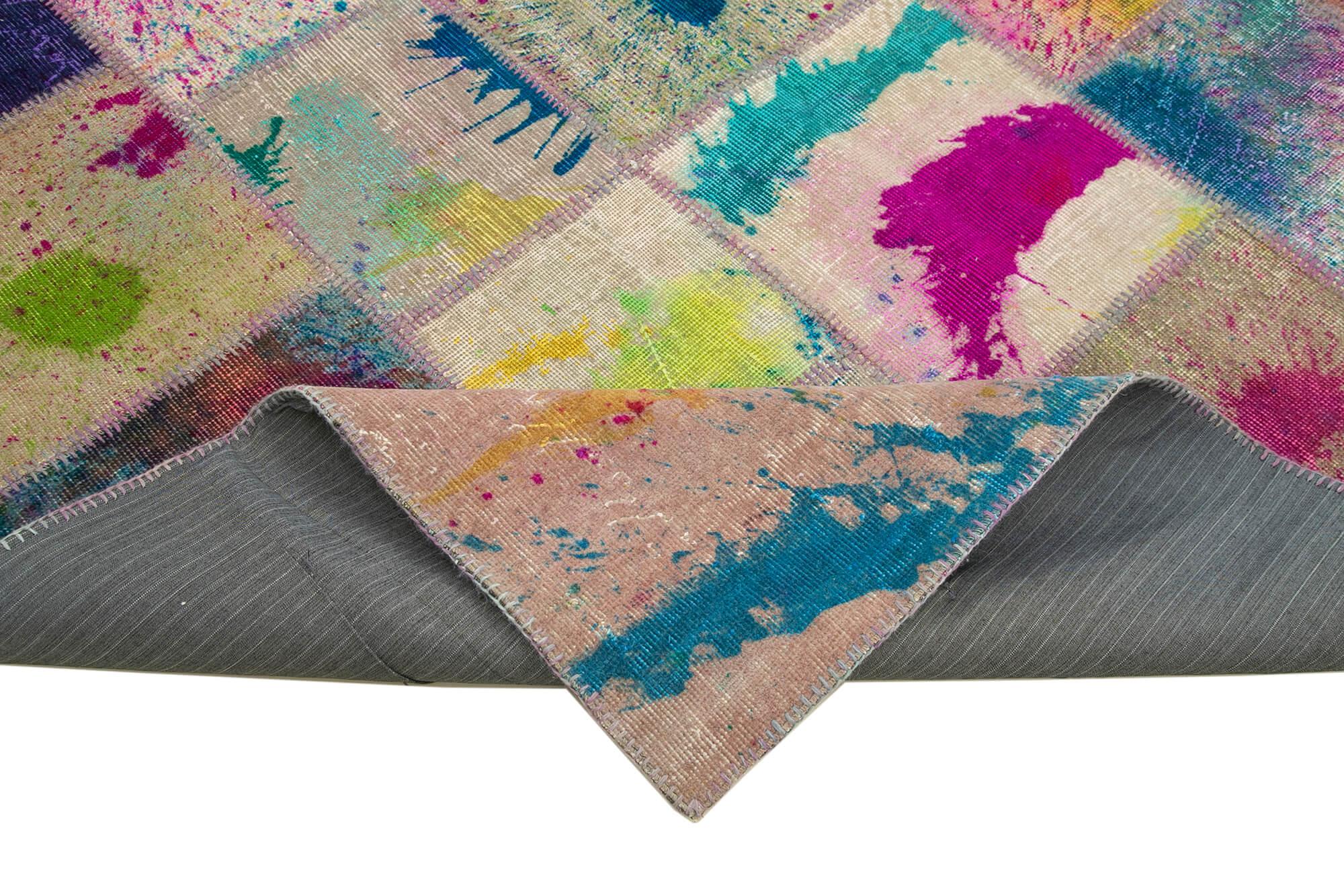 Kırk Yama Gri Patchwork Pamuk Yün El Dokuma Halısı 207x302 Agacan