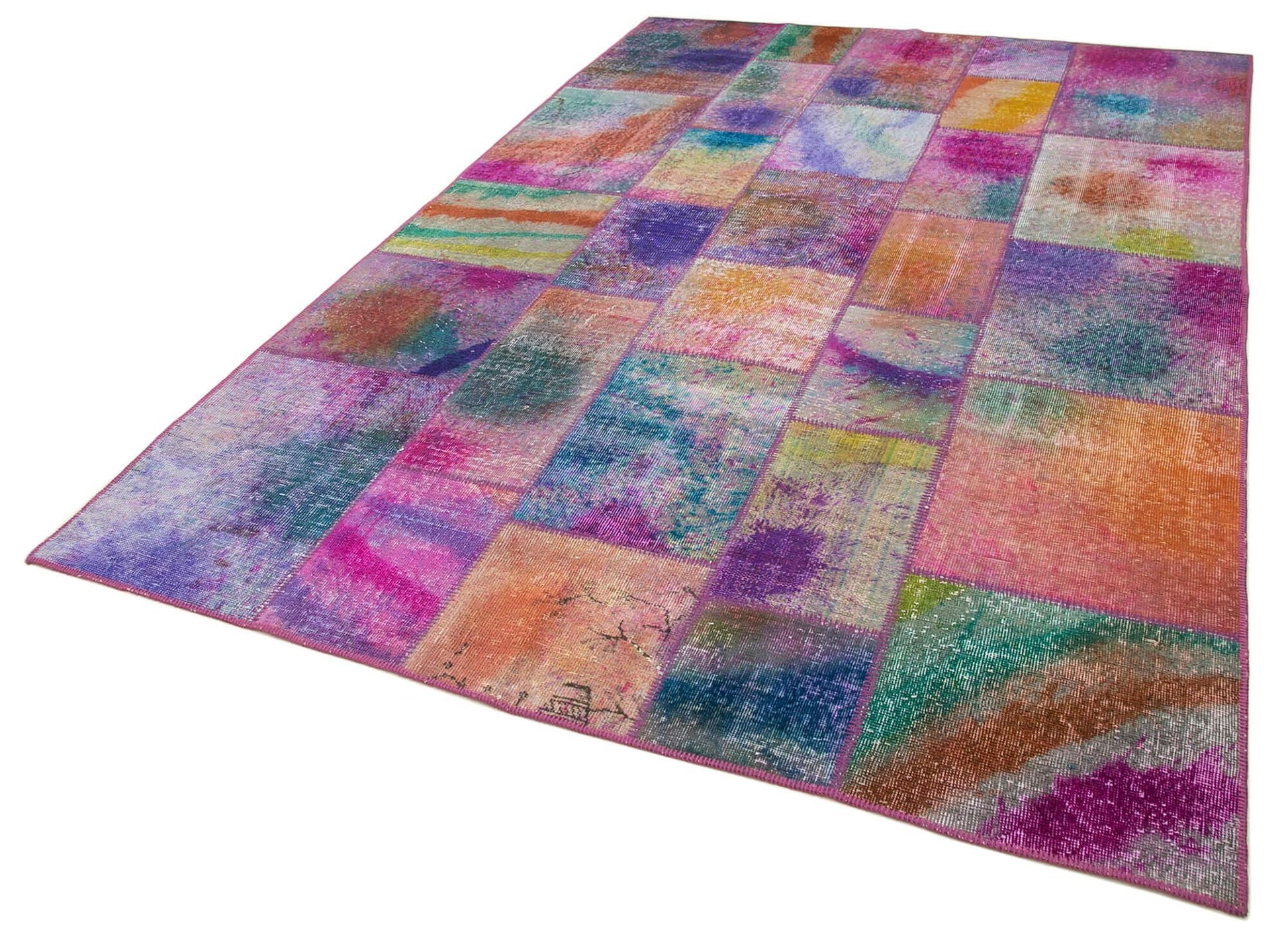Kırk Yama Gri Patchwork Pamuk Yün El Dokuma Halısı 200x300 Agacan