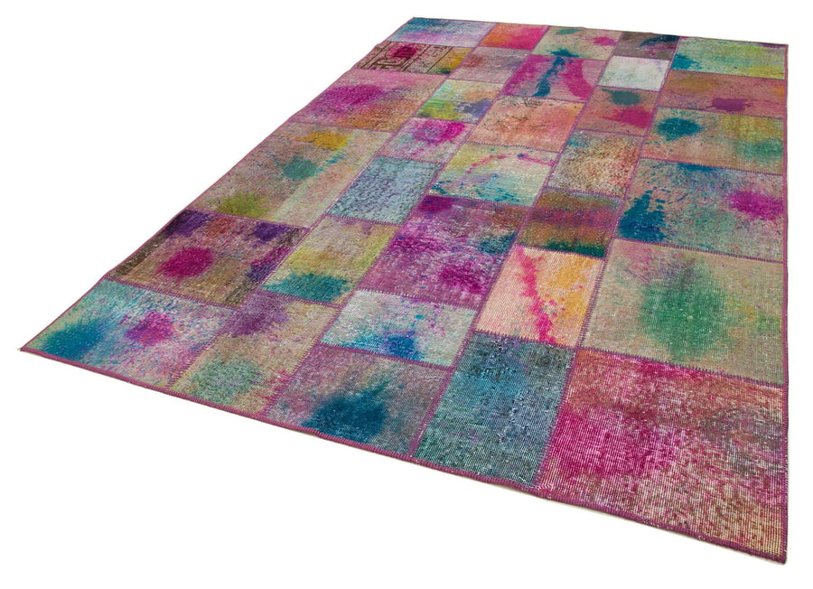 Kırk Yama Gri Patchwork Pamuk Yün El Dokuma Halısı 198x300 Agacan