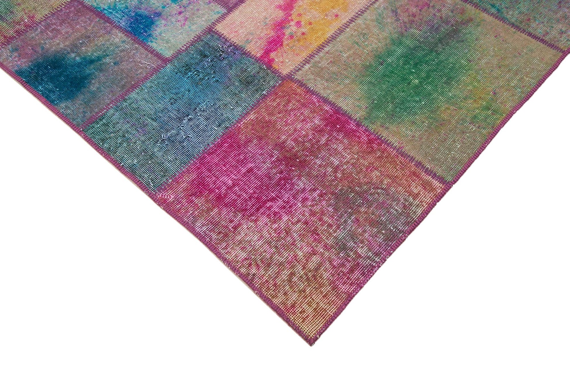 Kırk Yama Gri Patchwork Pamuk Yün El Dokuma Halısı 198x300 Agacan