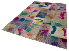 Kırk Yama Gri Patchwork Pamuk Yün El Dokuma Halısı 203x302 Agacan