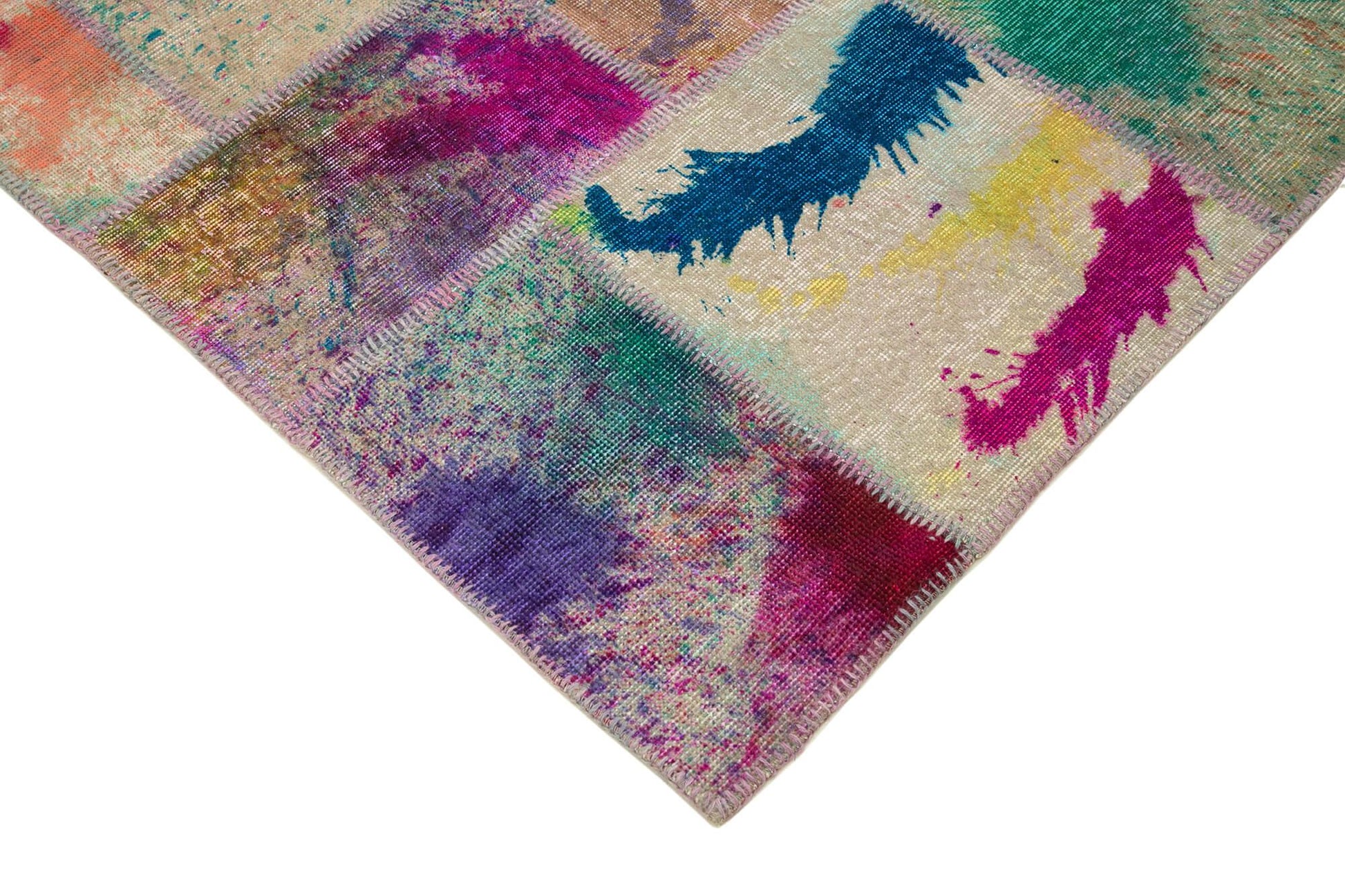 Kırk Yama Gri Patchwork Pamuk Yün El Dokuma Halısı 203x302 Agacan