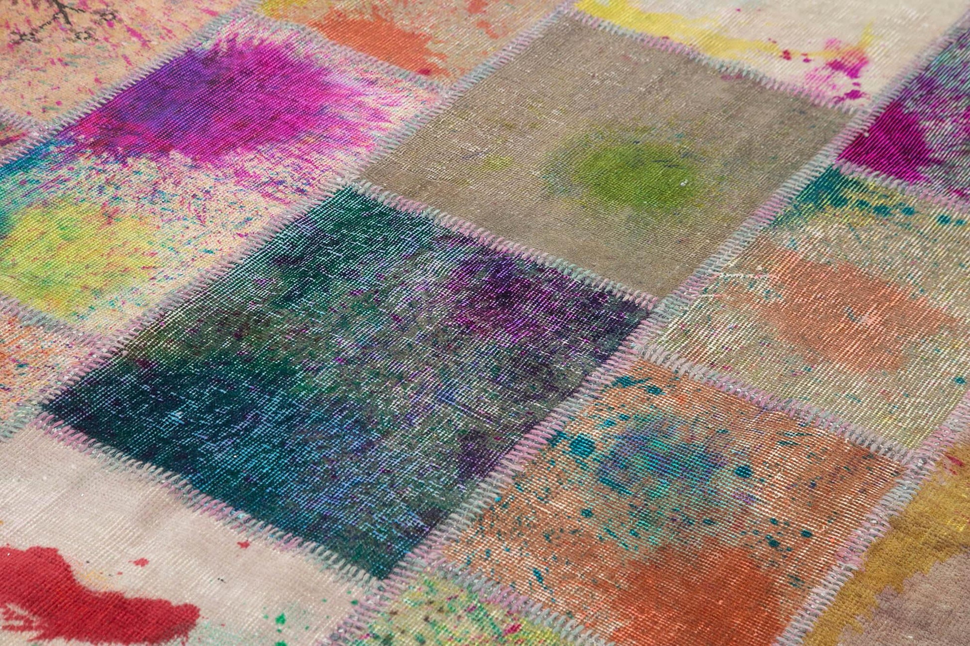 Kırk Yama Gri Patchwork Pamuk Yün El Dokuma Halısı 203x302 Agacan