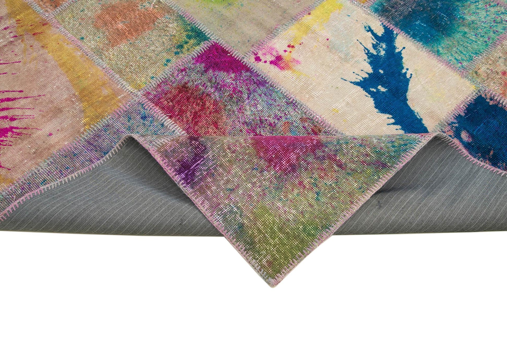 Kırk Yama Gri Patchwork Pamuk Yün El Dokuma Halısı 203x302 Agacan