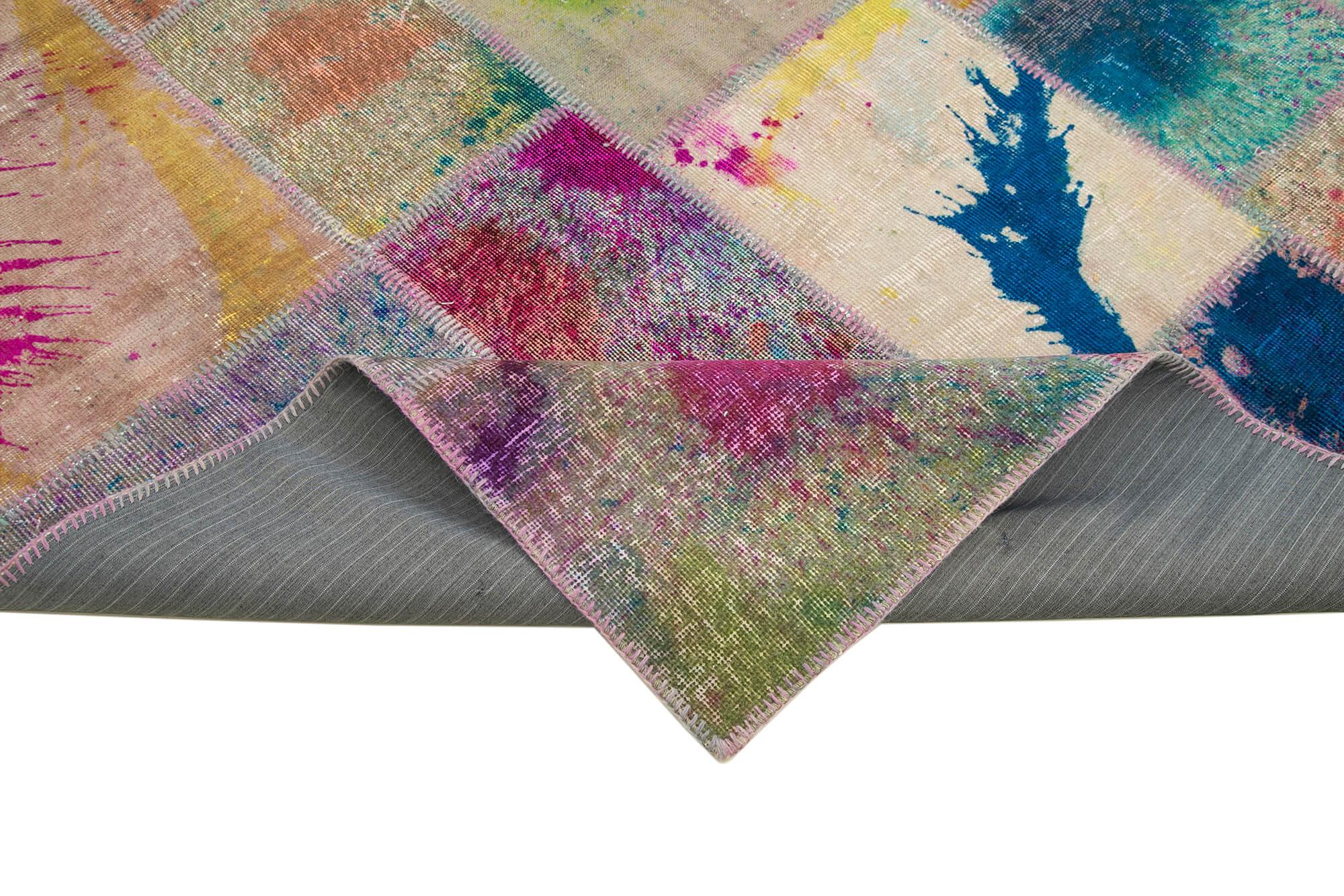 Kırk Yama Gri Patchwork Pamuk Yün El Dokuma Halısı 203x302 Agacan