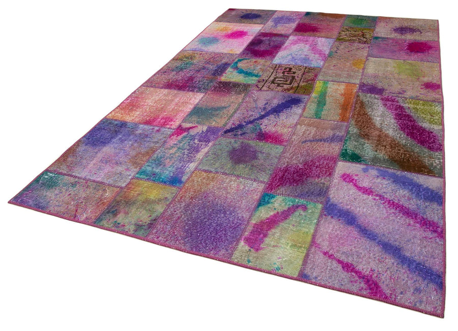 Kırk Yama Gri Patchwork Pamuk Yün El Dokuma Halısı 198x302 Agacan