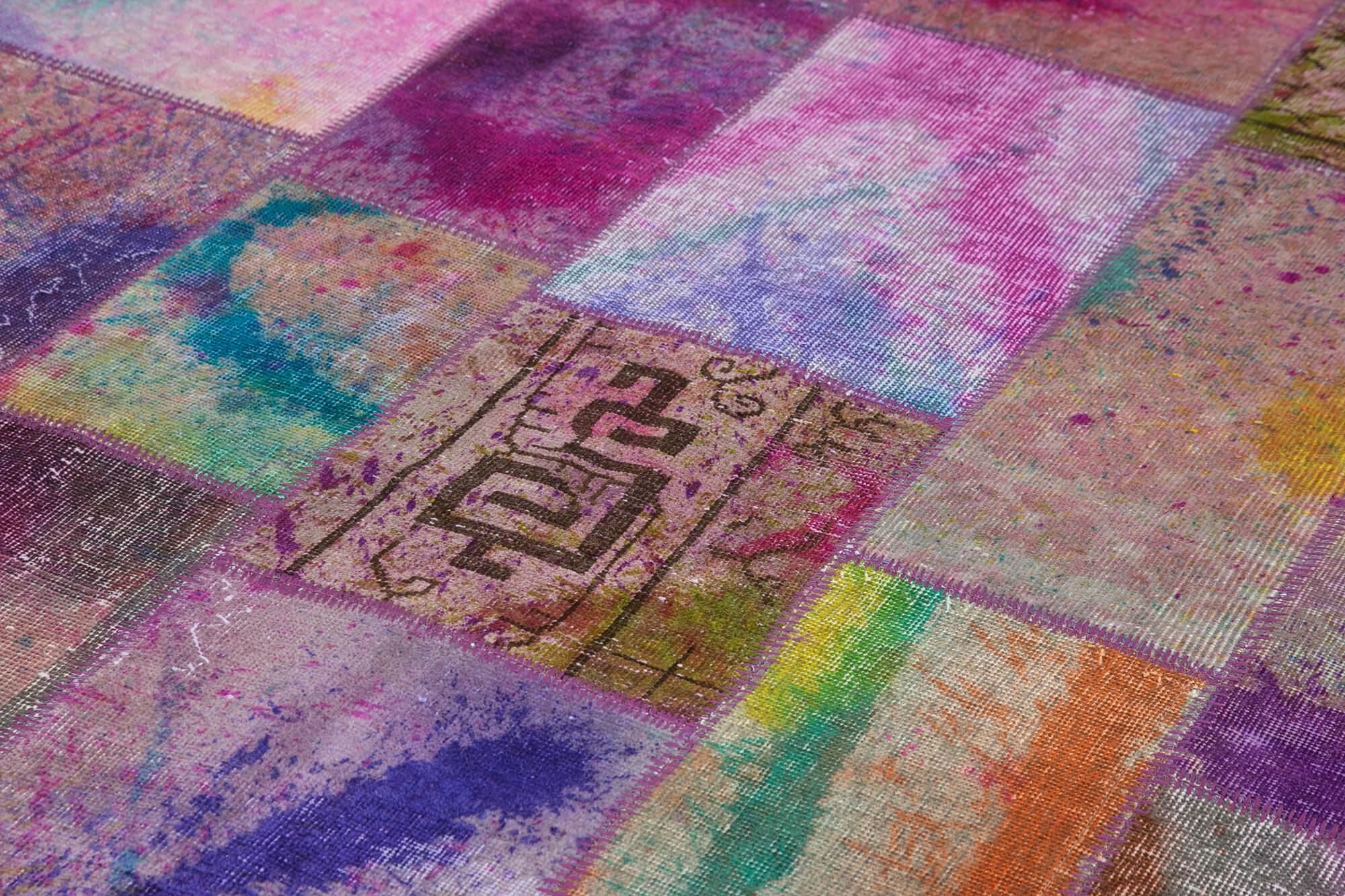 Kırk Yama Gri Patchwork Pamuk Yün El Dokuma Halısı 198x302 Agacan