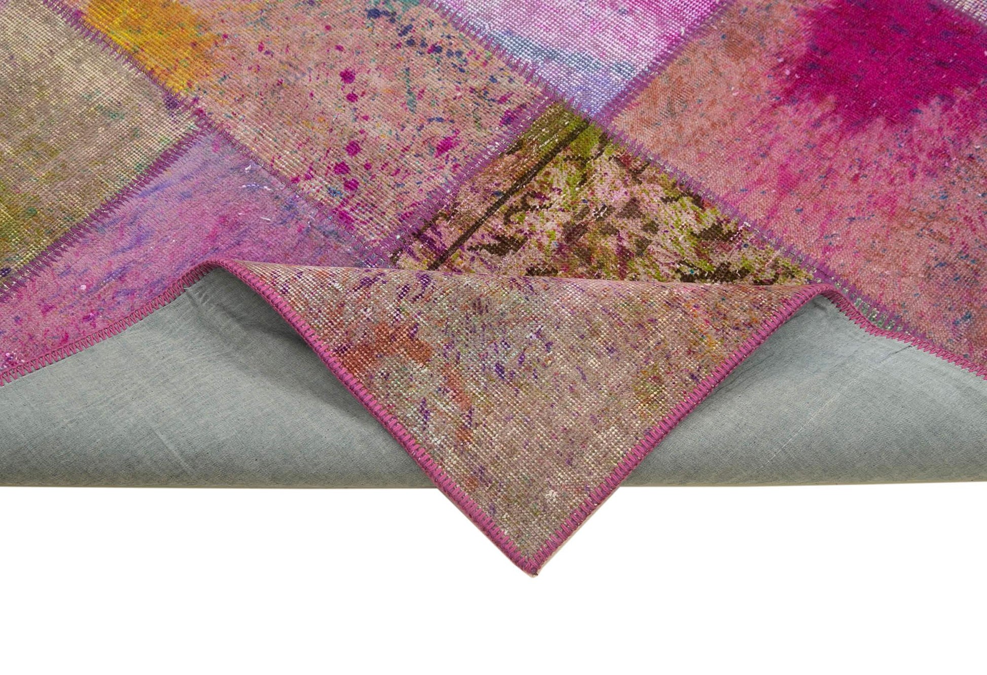 Kırk Yama Gri Patchwork Pamuk Yün El Dokuma Halısı 198x302 Agacan