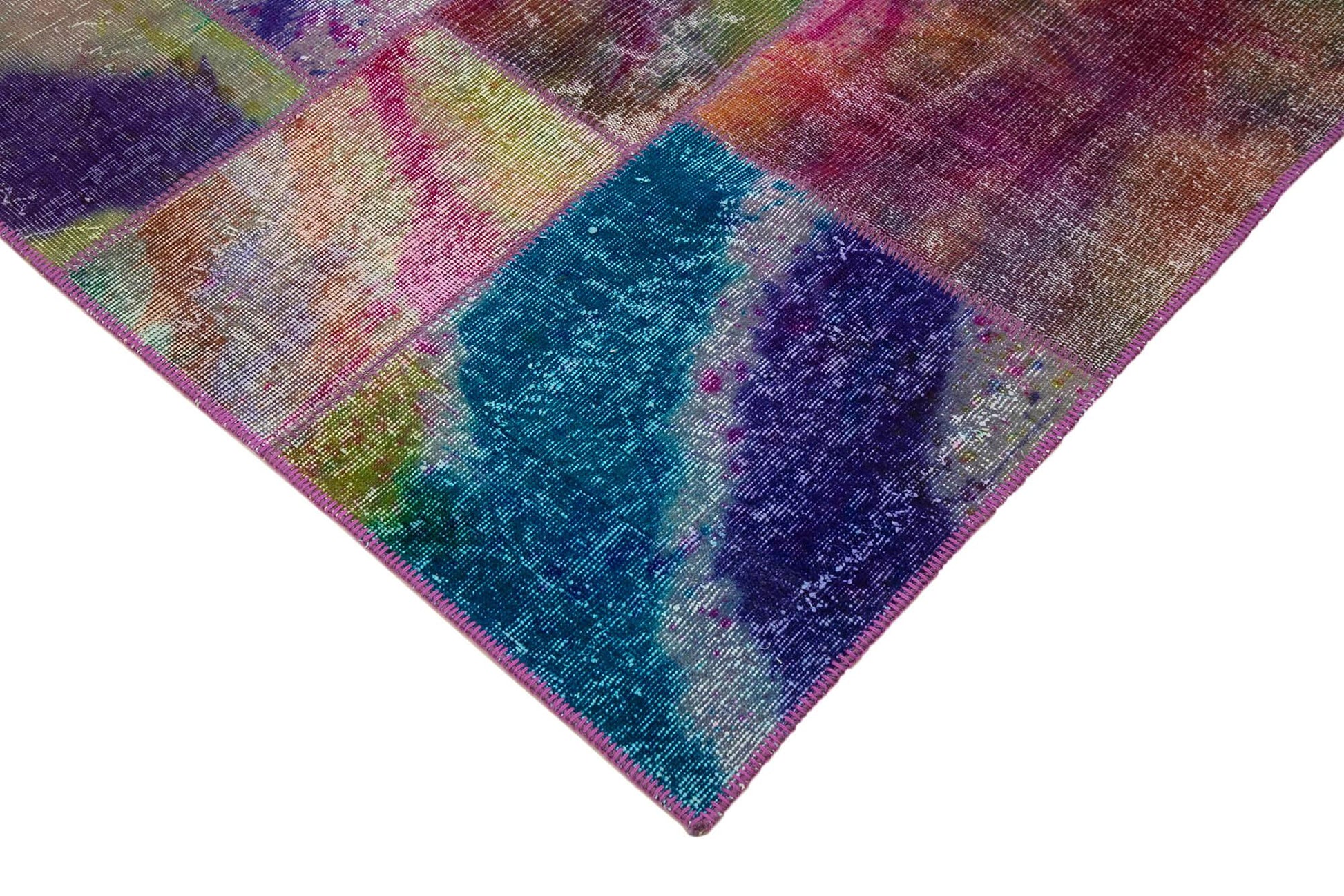 Kırk Yama Gri Patchwork Pamuk Yün El Dokuma Halısı 202x300 Agacan