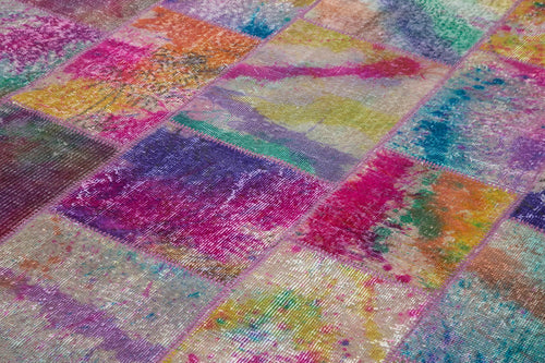 Kırk Yama Gri Patchwork Pamuk Yün El Dokuma Halısı 202x300 Agacan