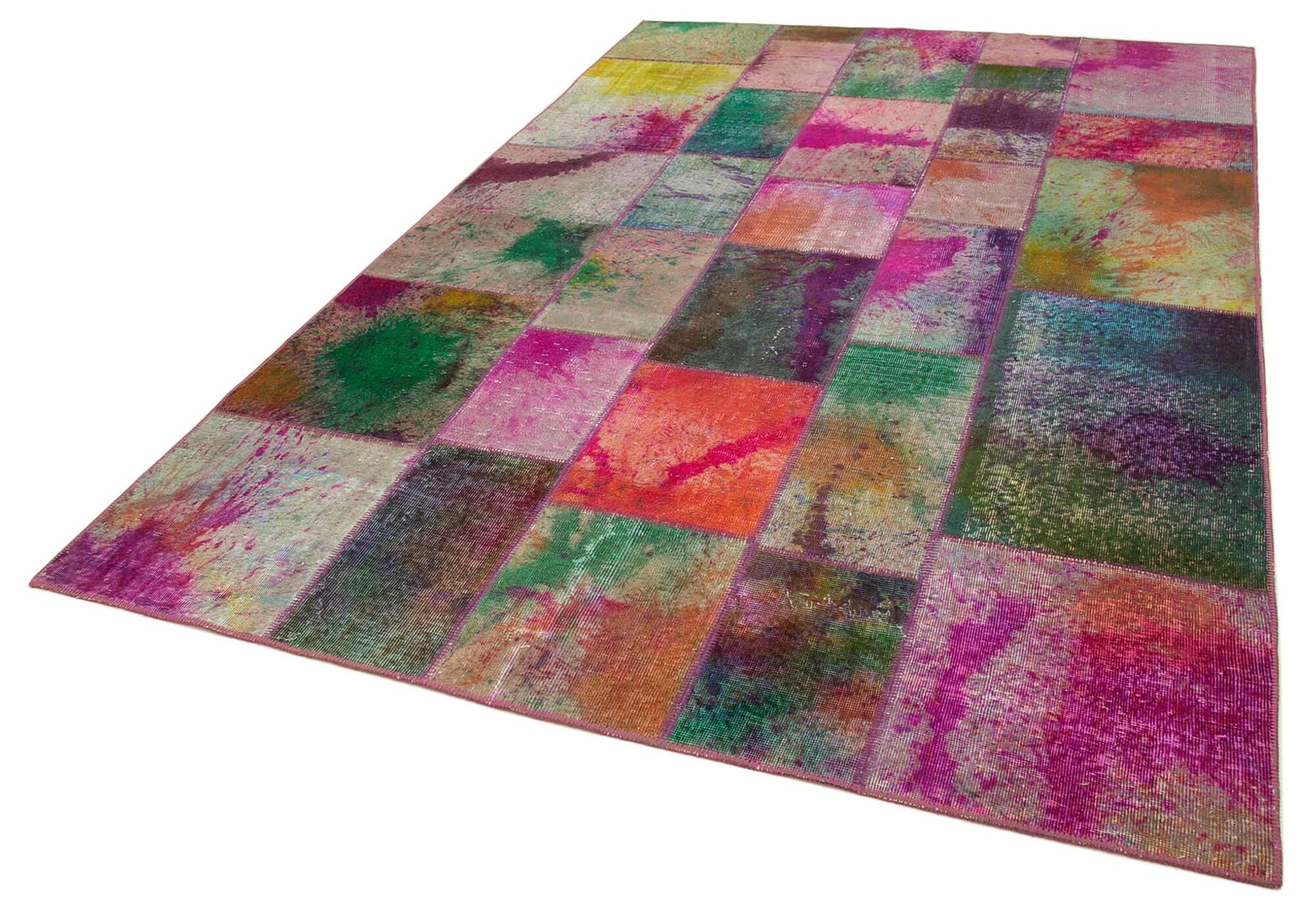 Kırk Yama Gri Patchwork Pamuk Yün El Dokuma Halısı 198x302 Agacan