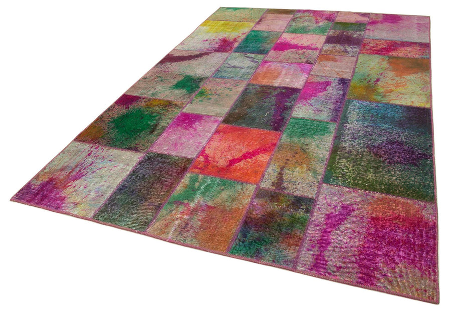 Kırk Yama Gri Patchwork Pamuk Yün El Dokuma Halısı 198x302 Agacan