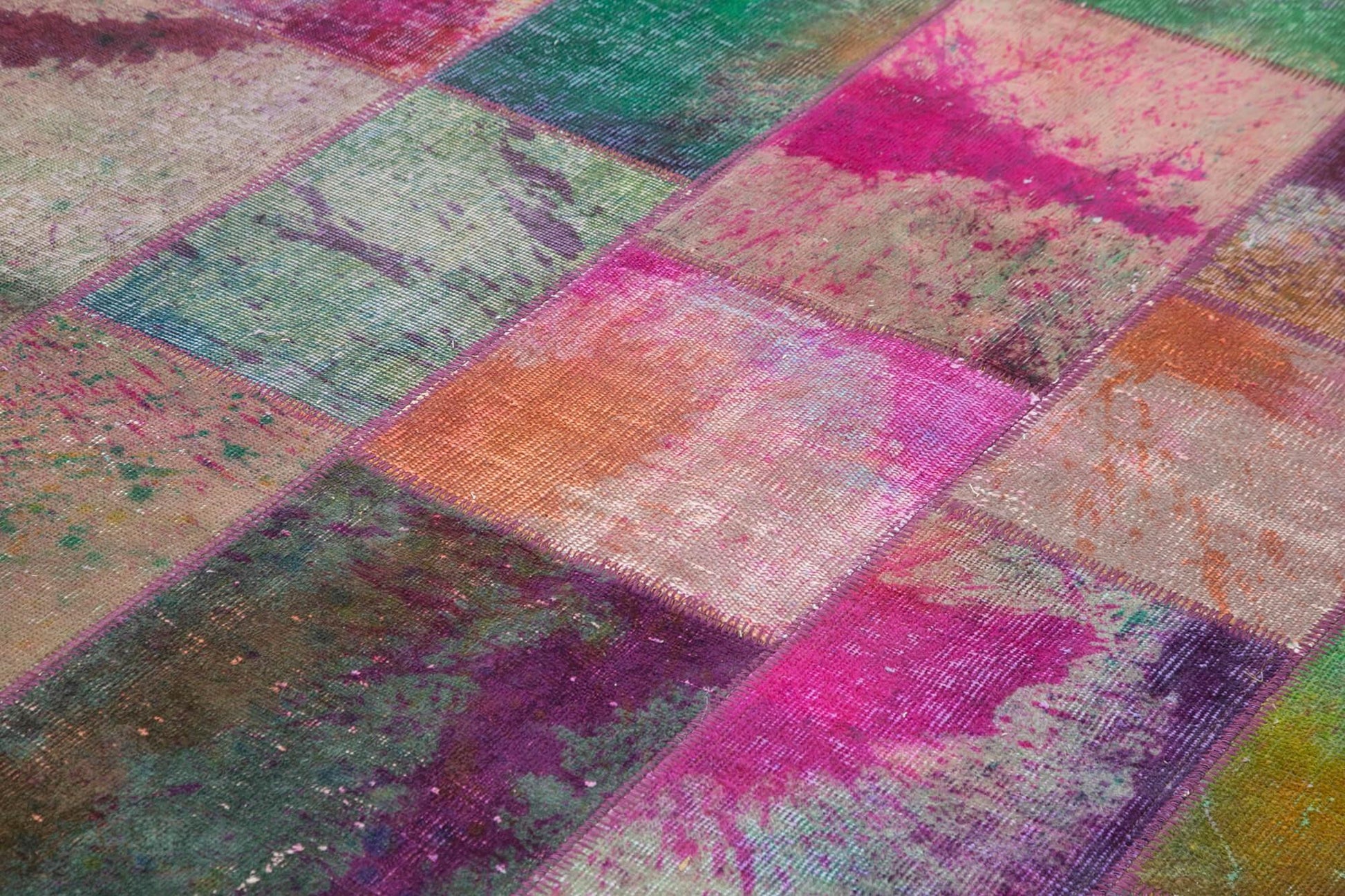 Kırk Yama Gri Patchwork Pamuk Yün El Dokuma Halısı 198x302 Agacan