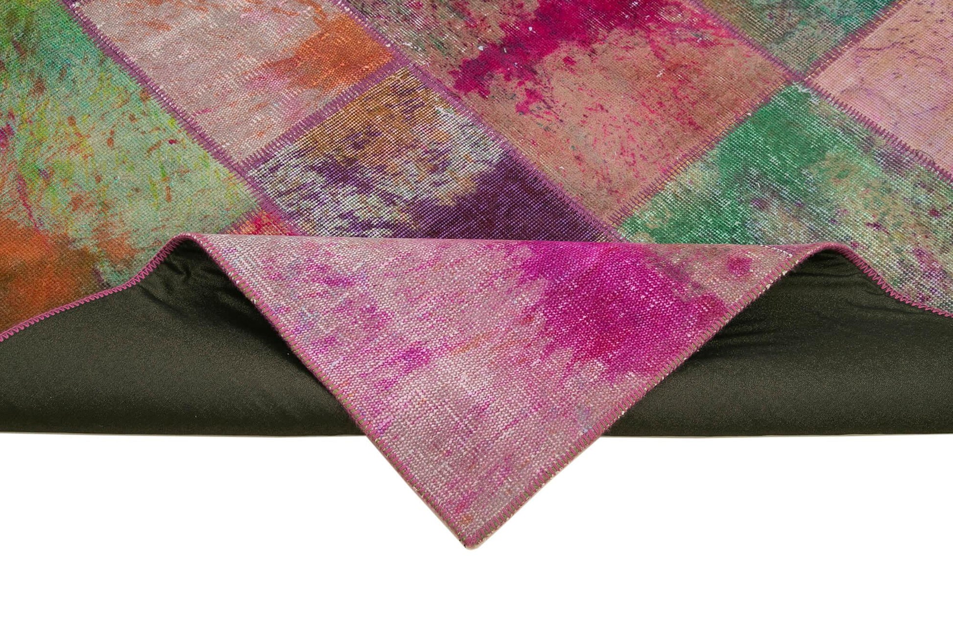 Kırk Yama Gri Patchwork Pamuk Yün El Dokuma Halısı 198x302 Agacan