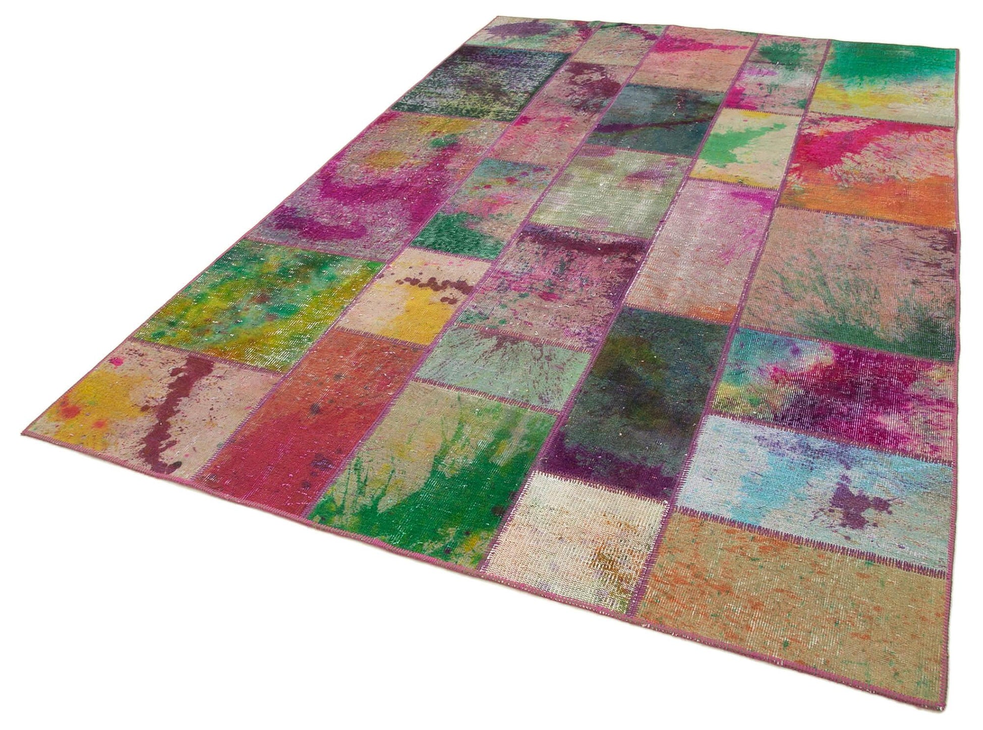 Kırk Yama Gri Patchwork Pamuk Yün El Dokuma Halısı 198x300 Agacan