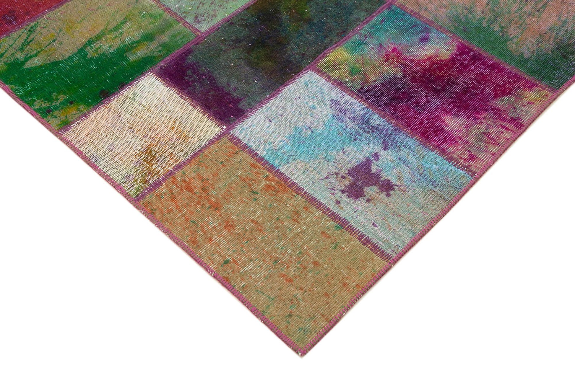 Kırk Yama Gri Patchwork Pamuk Yün El Dokuma Halısı 198x300 Agacan