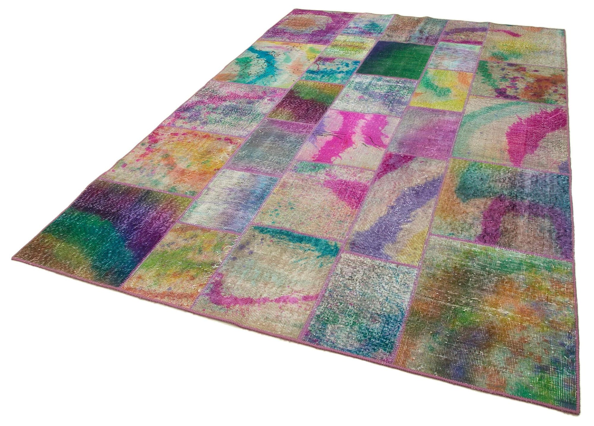 Kırk Yama Gri Patchwork Pamuk Yün El Dokuma Halısı 198x301 Agacan