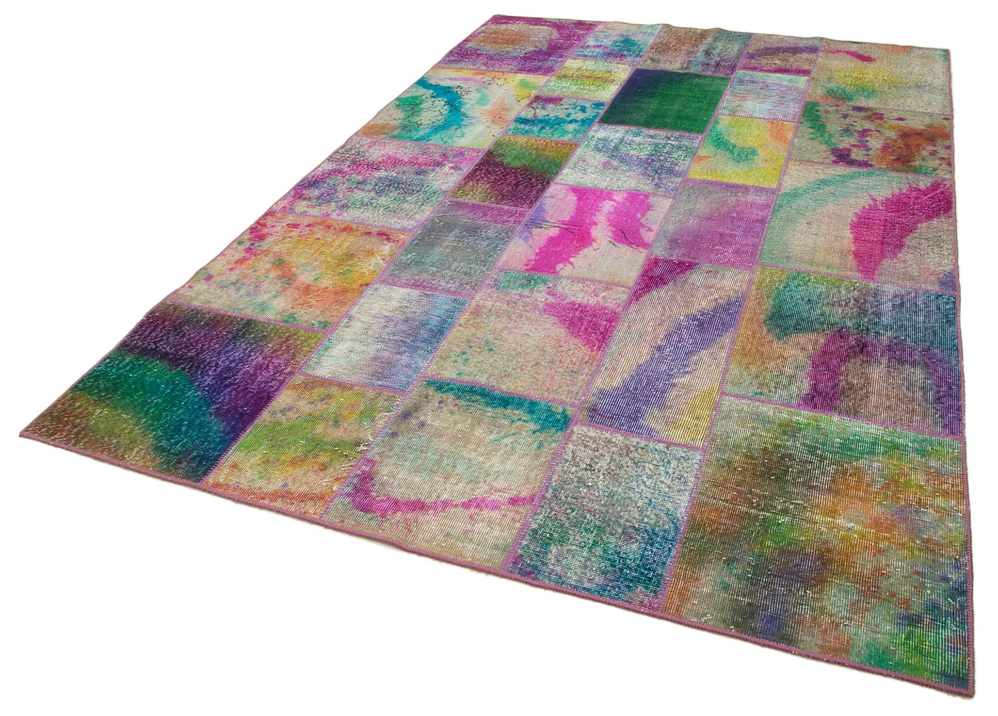 Kırk Yama Gri Patchwork Pamuk Yün El Dokuma Halısı 198x301 Agacan