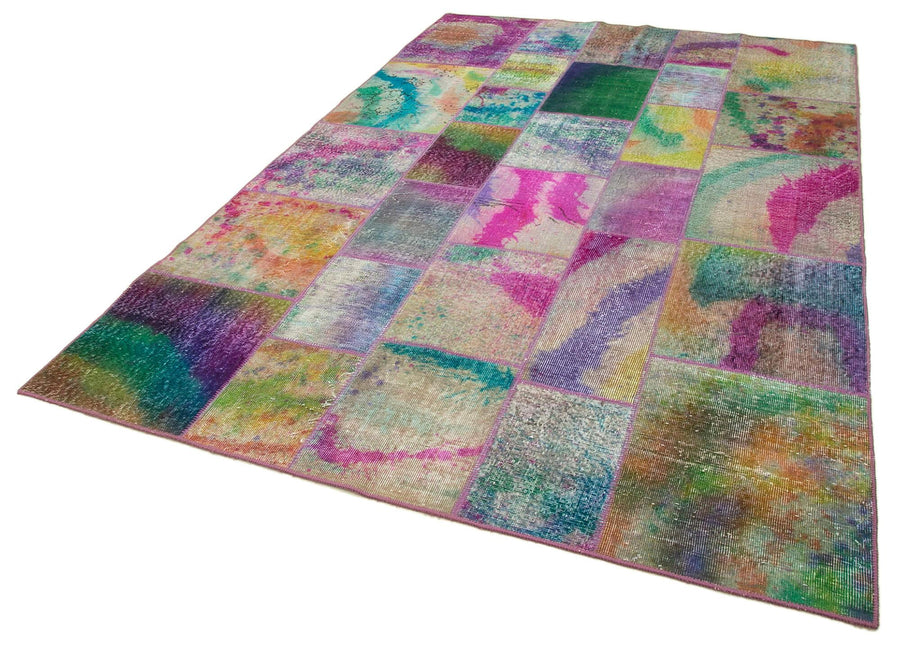 Kırk Yama Gri Patchwork Pamuk Yün El Dokuma Halısı 198x301 Agacan