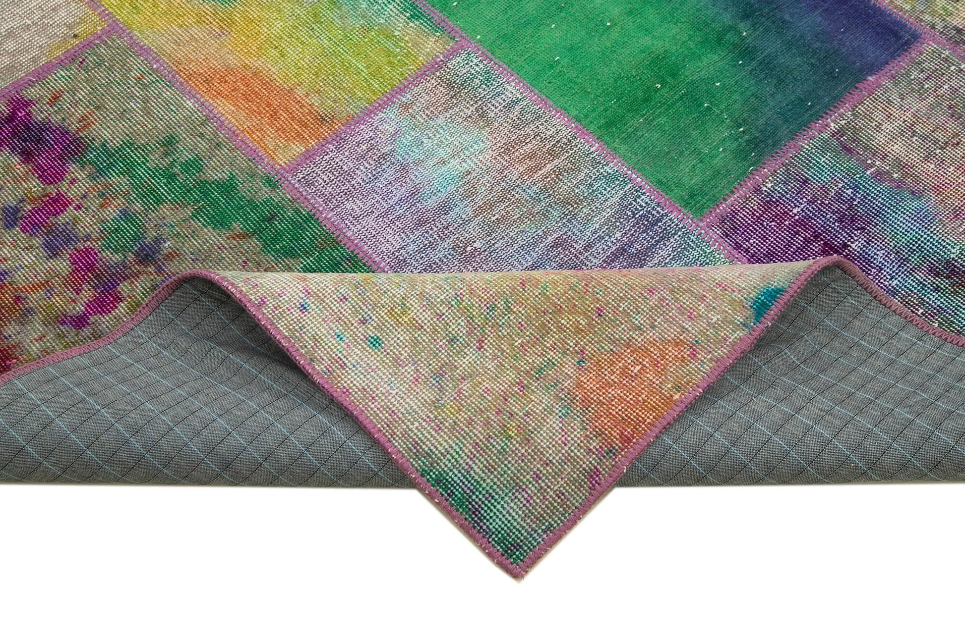 Kırk Yama Gri Patchwork Pamuk Yün El Dokuma Halısı 198x301 Agacan