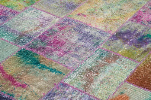 Kırk Yama Gri Patchwork Pamuk Yün El Dokuma Halısı 197x301 Agacan