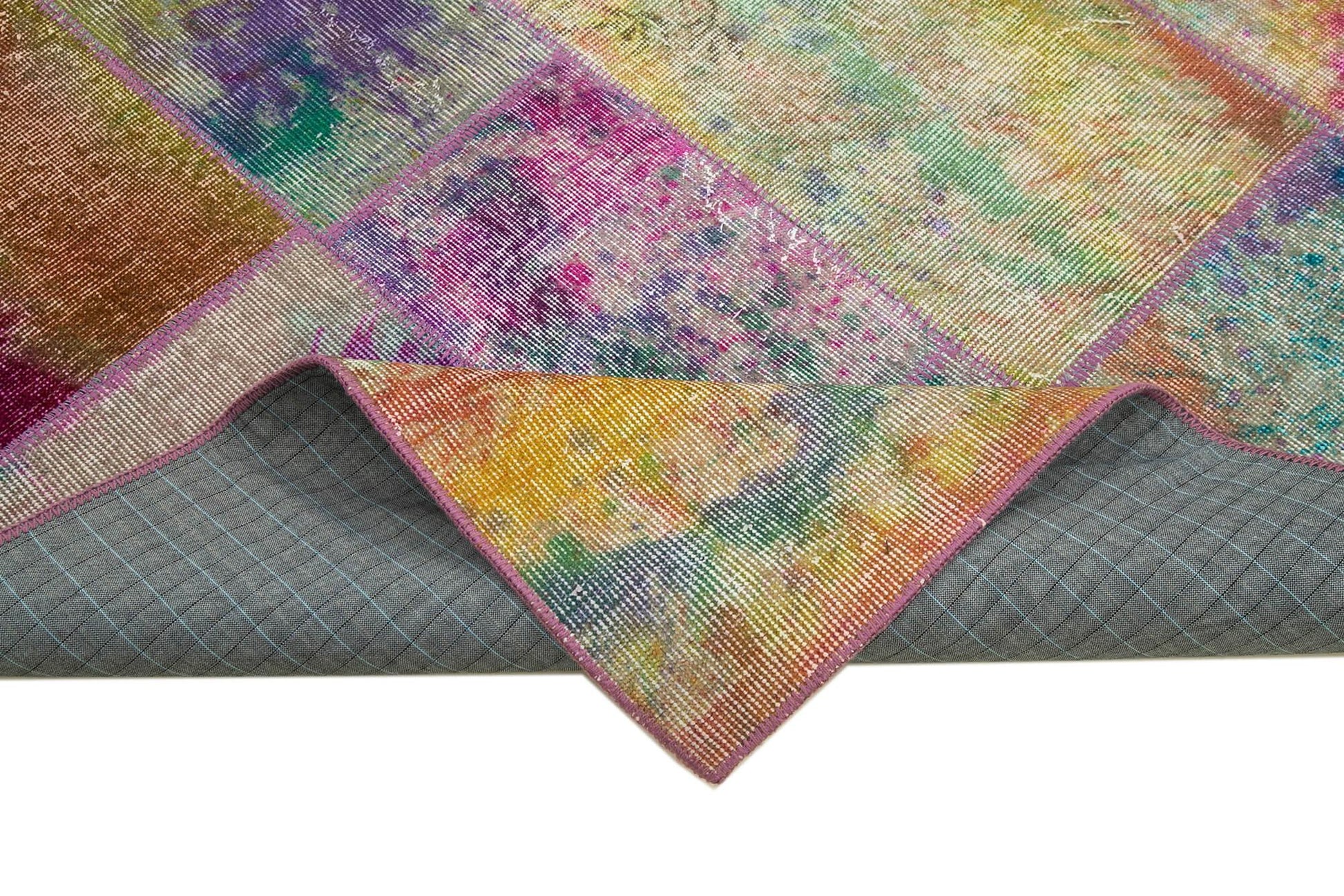 Kırk Yama Gri Patchwork Pamuk Yün El Dokuma Halısı 197x301 Agacan